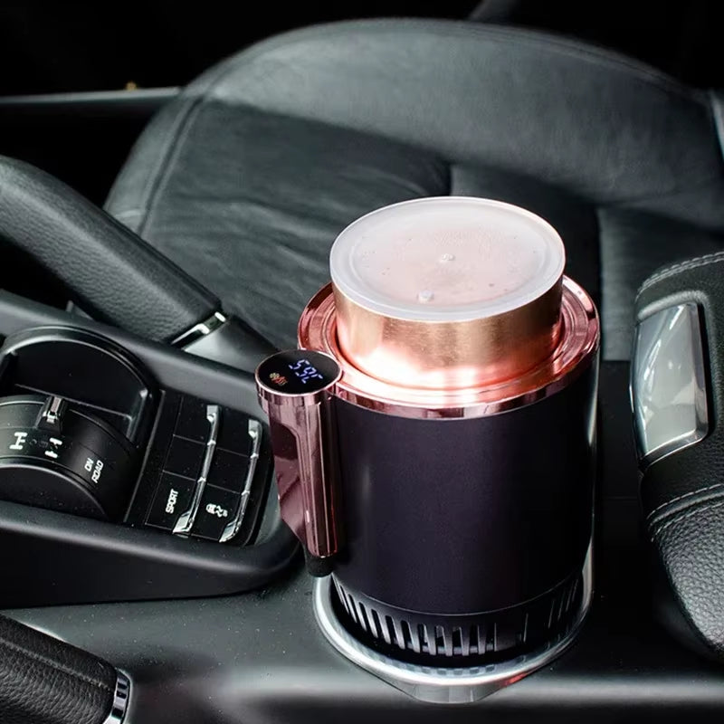 Car Cup Cooler Coffee Warmer, 12V Smart Car Cup Mug Holder Mini Refrigerator Travel Beverage Cooler Electric Cooling Cup